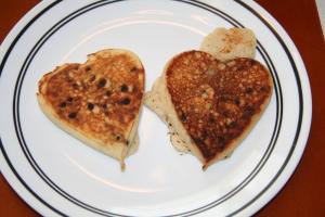 Heart shaped pancakes. 